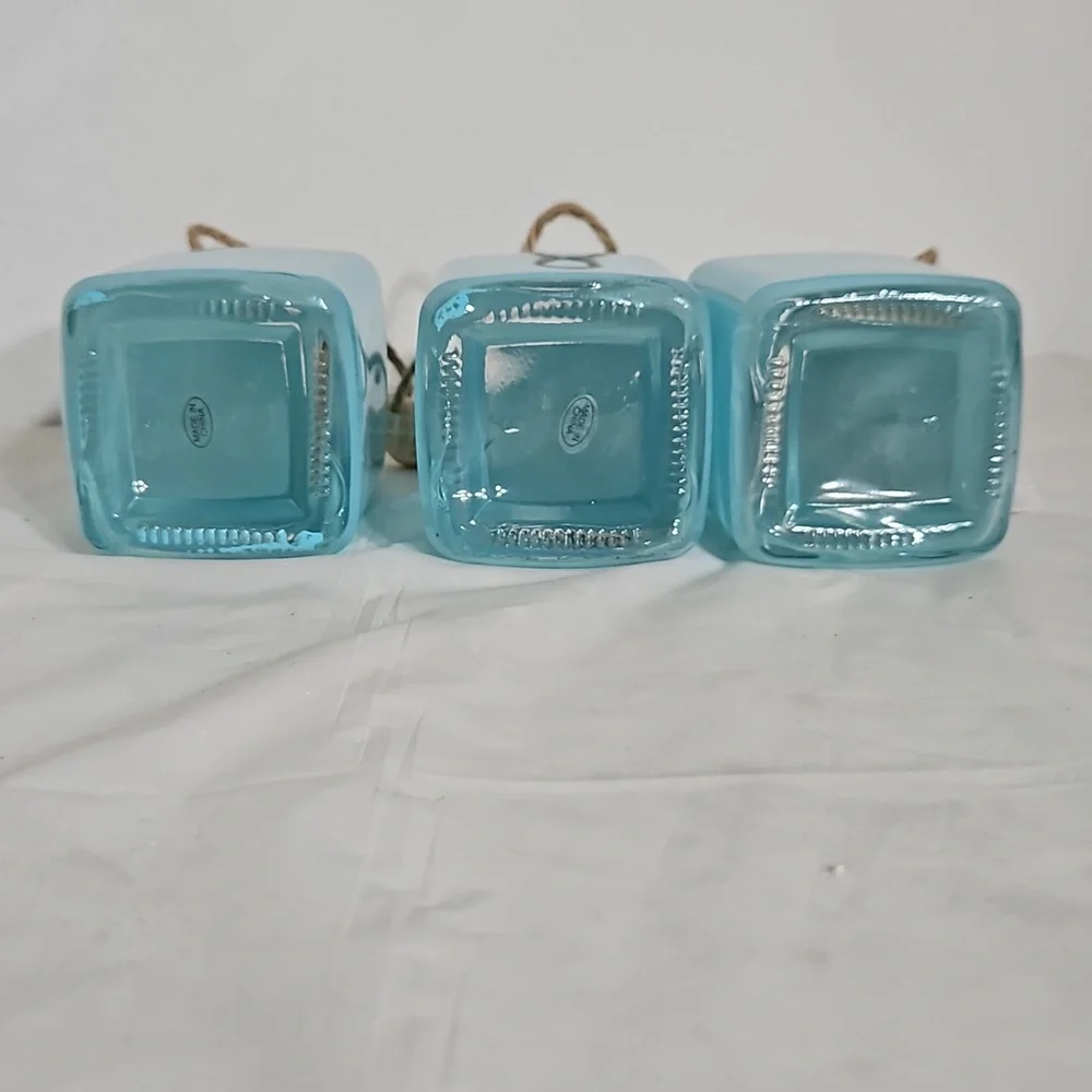 Hand Painted Light Blue Natural Twine Assorted Sea Shells Glass Jars - Picture 4 of 6